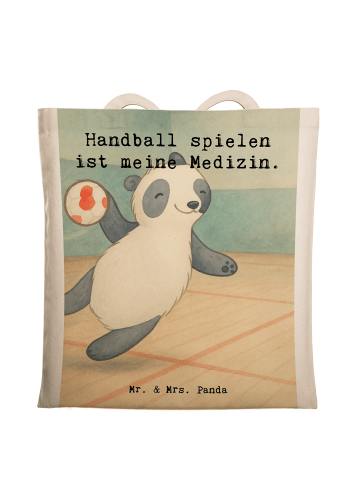 Mr. & Mrs. Panda Tasche Panda Handball spielen Design mit Spruch in Weiß