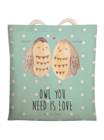 Mr. & Mrs. Panda Schultertasche Eulen Liebe mit Spruch in Türkis Pastell