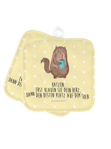 Mr. & Mrs. Panda Topflappen Katze Dose mit Spruch in Gelb Pastell
