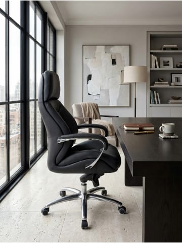 KADIMA DESIGN Designer Bürostuhl Bezug Echtleder Schreibtischstuhl bis 120 in Schwarz