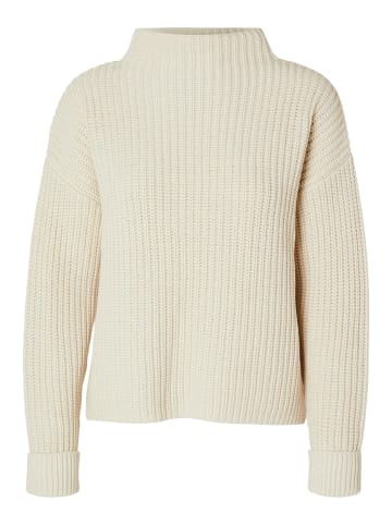 SELECTED FEMME Gemütlicher Strickpullover mit Rollkragen und Seitenschlitz in Creme