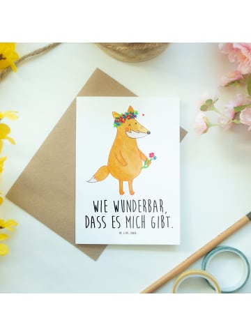 Mr. & Mrs. Panda Klappkarte Fuchs Blumen mit Spruch in Weiß