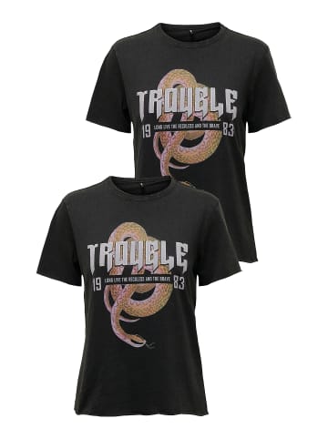 ONLY 2er-SET Print T-Shirt Kurzarm Top mit Design Druck in Schwarz-5