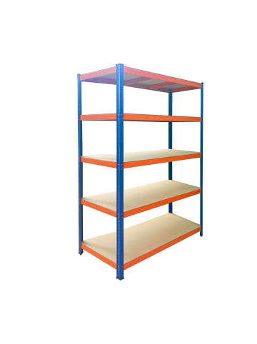 relaxdays Schwerlastregal "5 Ebenen" in Blau/ Orange - (B)120 x (H)200 x (T)60 cm