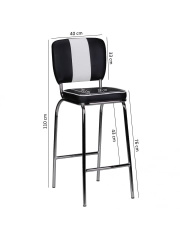 KADIMA DESIGN Barstuhl American Diner 50er Jahre Retro Weiß in Schwarz