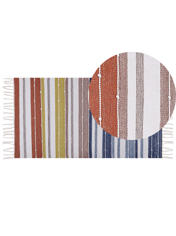 Beliani Geflochtener Teppich TOZAKLI in Bunt/Blau/Weiß - (W) 80 x (H) 1 x (L) 150 cm