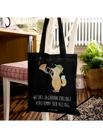 Mr. & Mrs. Panda Tragetasche Jagdhorn Melodie mit Spruch in Schwarz