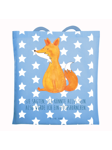 Mr. & Mrs. Panda Tote Bag Einhorn Fuchs mit Spruch in Sky Blue