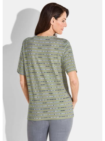 GOLDNER Kurzgröße:  Shirt in salbei / grau / gestreift