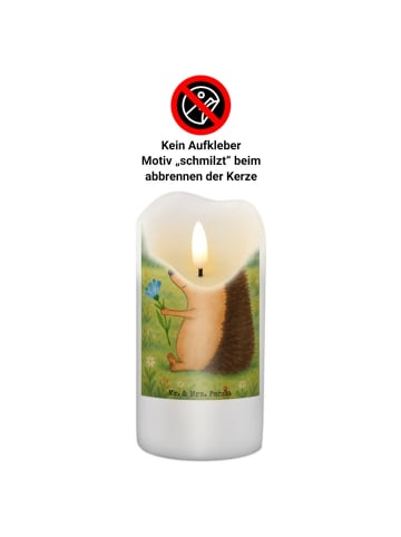 Mr. & Mrs. Panda Stumpenkerze Igel Blumen Design ohne Spruch in Weiß