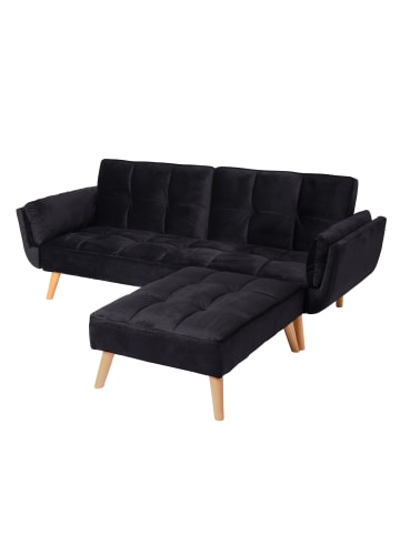 MCW Schlafsofa K18 mit Ottomane, Samt schwarz