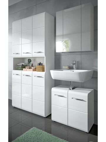 Inn.Furn Badmöbel Set 3-teilig in weiß Hochglanz Badkombination 165 x 185 cm