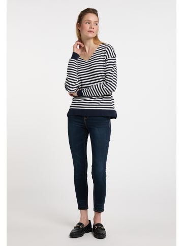 DreiMaster Damen Strickpullover in Marine Wollweiss