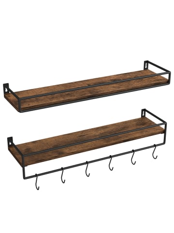 VASAGLE 2er-Set: Wandregal Barnet-old in Braun-Schwarz - (B)60 x (H)9.4 x (T)15.5 cm