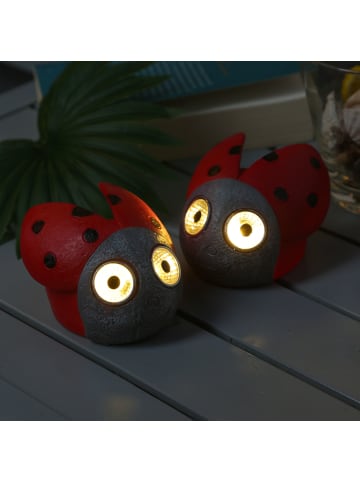 MARELIDA 2x LED Solar Marienkäfer Gartenfigur D: 9cm in rot
