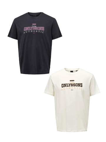 Only&Sons T-Shirt 2er-Set Rundhals Kurzarm in Weiß-Dunkelblau