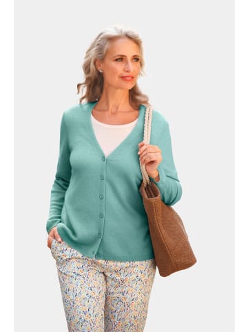 GOLDNER Kaschmir-Strickjacke mit V-Ausschnitt in aqua