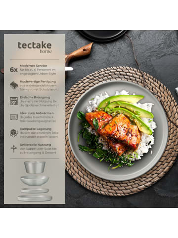 tectake Tafelservice Una, aus Steingut, für 6 Personen