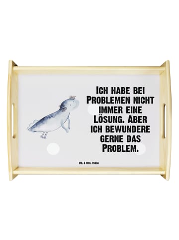 Mr. & Mrs. Panda holz serviertablett Axolotl Schwimmen mit Spruch in Grau Pastell