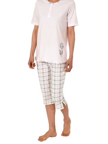 NORMANN Capri Pyjama Schlafanzug kurzarm Caprihose Karomuster - 44602 in rosa