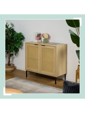 relaxdays Sideboard in Natur/ Schwarz - (B)80 x (H)76 x (T)35 cm