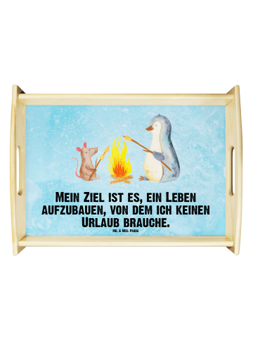 Mr. & Mrs. Panda Serviertablett Pinguin Lagerfeuer mit Spruch in Eisblau