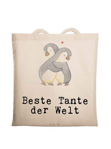 Mr. & Mrs. Panda Jutebeutel Pinguin Beste Tante der Welt mit Spruch in Creme