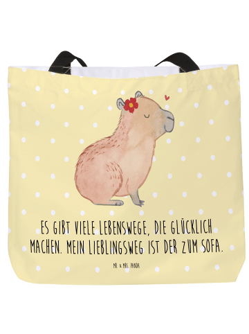 Mr. & Mrs. Panda Strandtasche Capybara Blume mit Spruch in Gelb Pastell