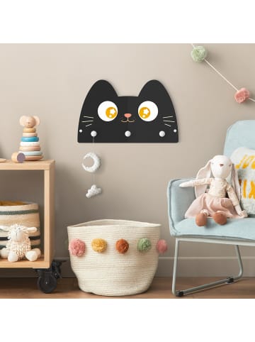 WALLART Kindergarderobe Holz - Frau Katze in Schwarz