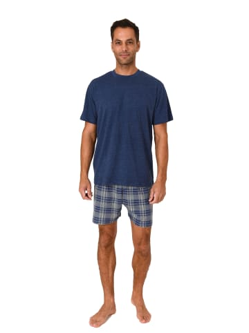 NORMANN Schlafanzug kurzarm Shorty mit karierter Jersey Hose - 86225 in navy