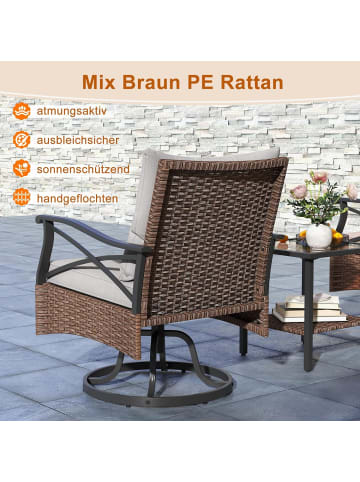 COSTWAY Polyrattan Gartenmöbel 3 tlg. Set in Braun