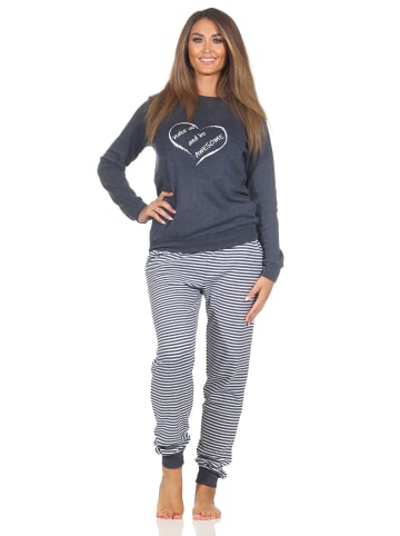 NORMANN Interlock Schlafanzug langarm Bündchen Herzmotiv - 87356 in blau