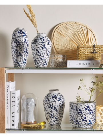 Beliani Blumenvase MUTILENE in Weiß/Blau - (W) 12 x (H) 25 x (L) 12 cm