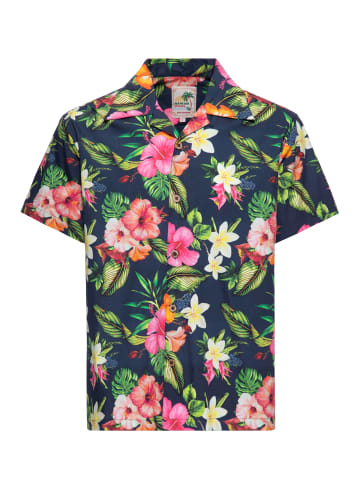 King Kerosin King Kerosin Hawaii Hemd Tropical Flowers in dunkelblau