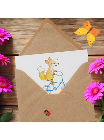 Mr. & Mrs. Panda Grußkarte Fuchs Fahrrad fahren mit Spruch in Weiß