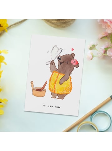 Mr. & Mrs. Panda Fotokarte Saunameisterin Herz ohne Spruch in Weiß