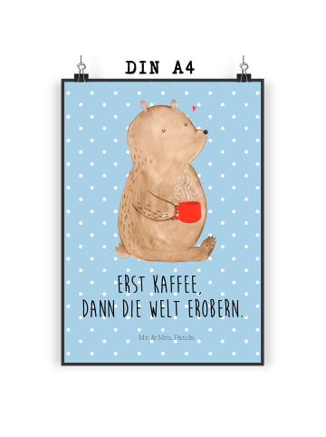 Mr. & Mrs. Panda wanddeko Bär Kaffee mit Spruch in Blau Pastell