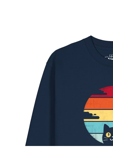 wat? Apparel Sweatshirt Retro Sunset Cat in Dunkelblau