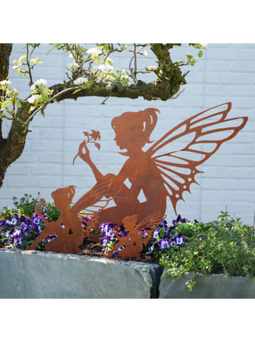 UNUS Gartenstecker Rost Elfe sitzend in Braun