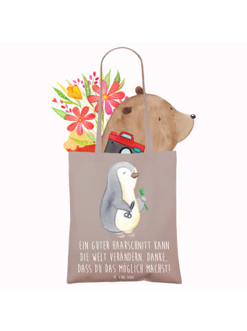 Mr. & Mrs. Panda Strandtasche Friseur Wunder mit Spruch in Braun Pastell