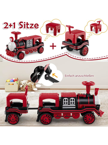 COSTWAY 3-Sitzer Elektroauto Kinderzug 12V ab 3 Jahren in Rot