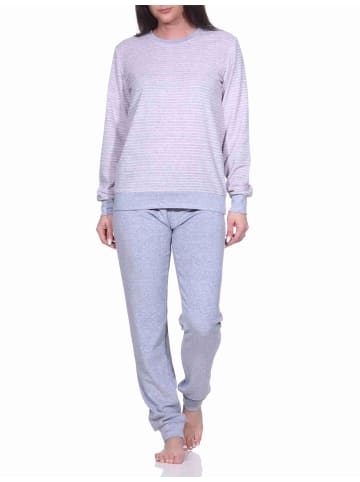NORMANN Frottee Pyjama langarm Bündchen Streifen - 71522 in Grau