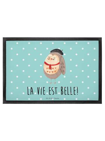 Mr. & Mrs. Panda Fußmatte Eule Frankreich mit Spruch in Türkis Pastell