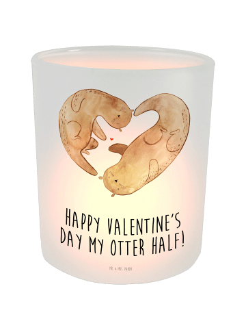 Mr. & Mrs. Panda Glas Windlicht Otter Valentine mit Spruch in Transparent