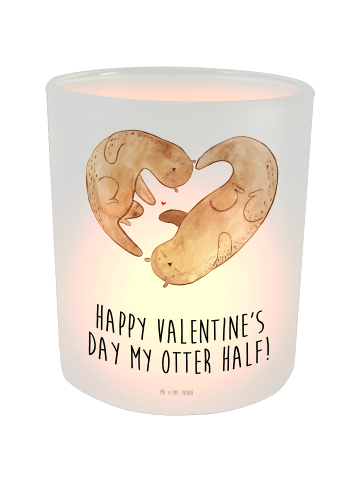 Mr. & Mrs. Panda Windlicht Otter Valentine mit Spruch in Transparent
