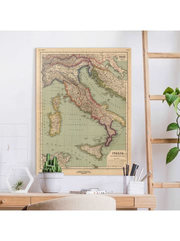 WALLART Leinwandbild - Vintage Landkarte Italien in Bunt