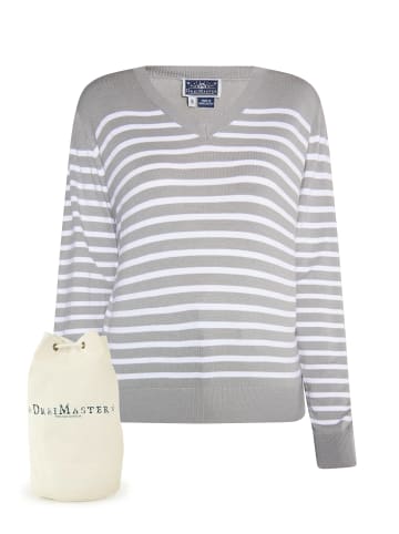 DreiMaster Maritim Strickpullover + Shopping Bag - Set in Grau Weiss