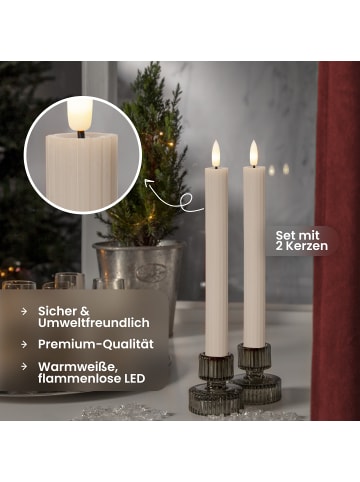 STAR Trading LED Stabkerze Flamme Stripe 2er-Set aus Wachs, braun in Braun