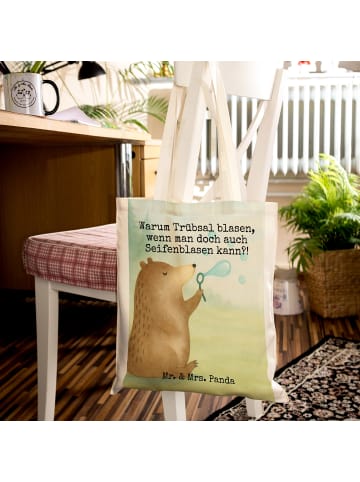 Mr. & Mrs. Panda Tote Bag Bär Seifenblasen Design mit Spruch in Weiß