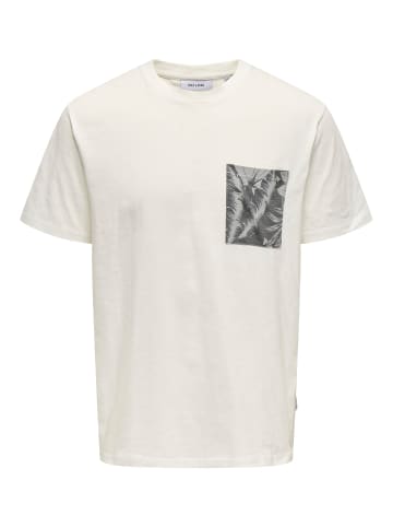 Only&Sons Rundhals T-Shirt mit Brust-Tasche Tropical Print in Weiß